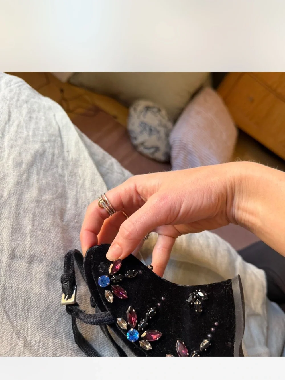 Prada Velvet Jeweled Wedge Heels